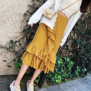 Yellow Polka dot Ruffled Skirt